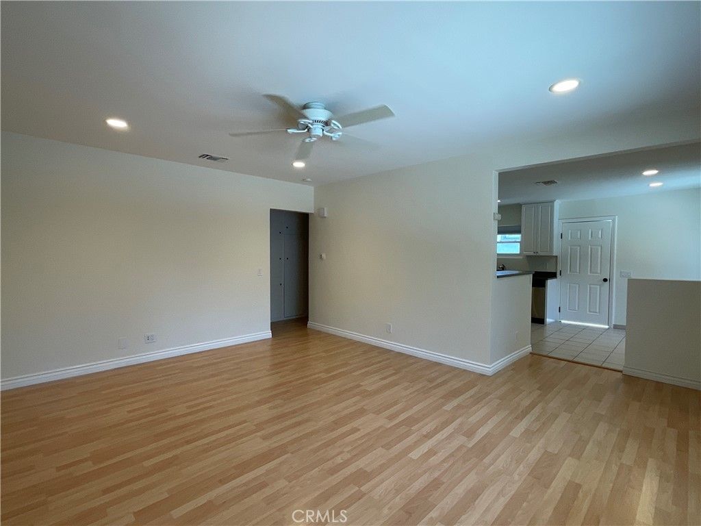 Empty room, Interior, Kitchen, Recessed Lighting, Wood Texture Flooring