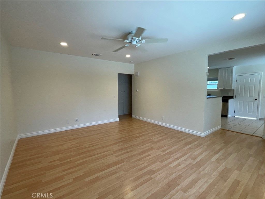 Empty room, Interior, Kitchen, Recessed Lighting, Wood Texture Flooring