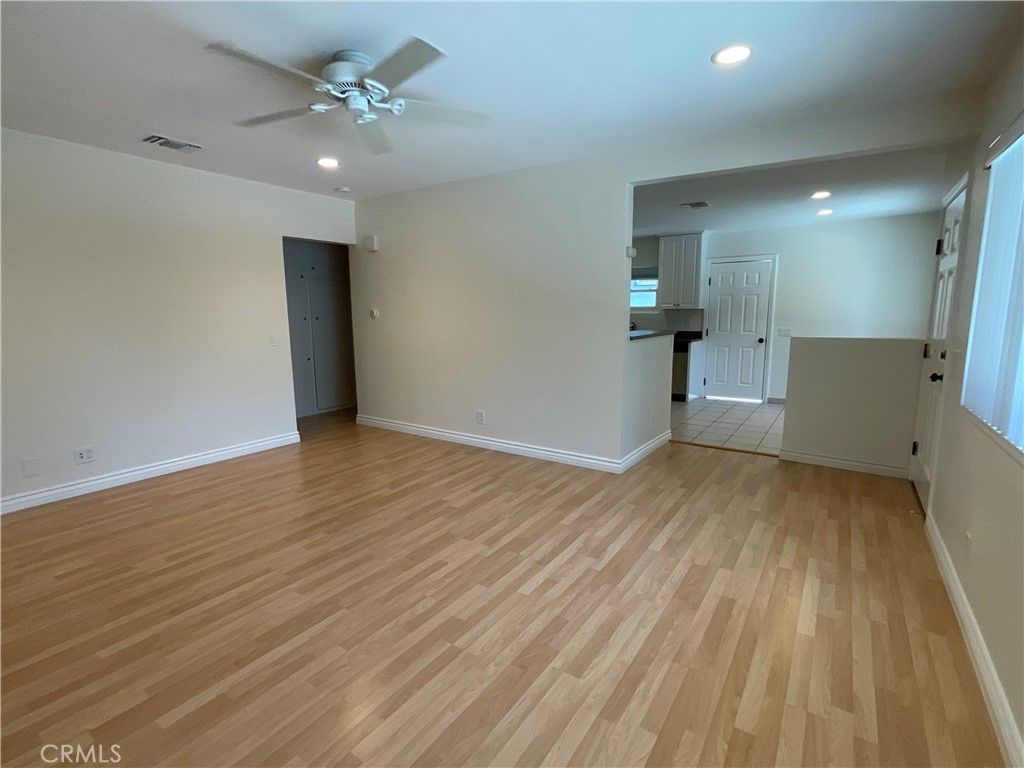 Empty room, Interior, Kitchen, Recessed Lighting, Wood Texture Flooring