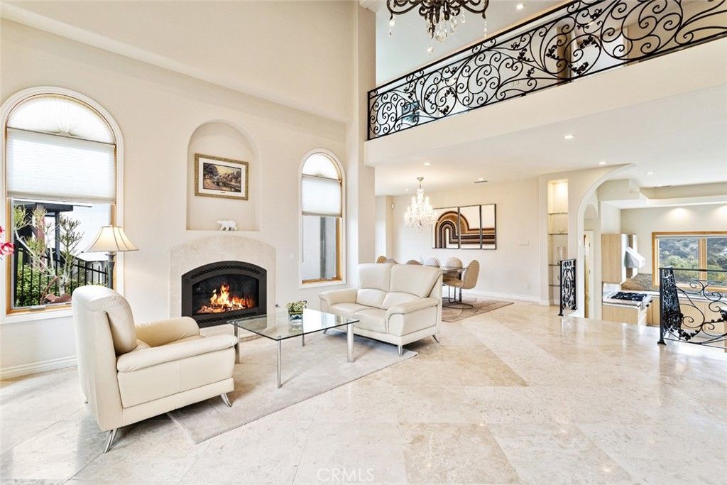 Chandelier, Dining room, Fireplace, Interior, Living room, Recessed Lighting