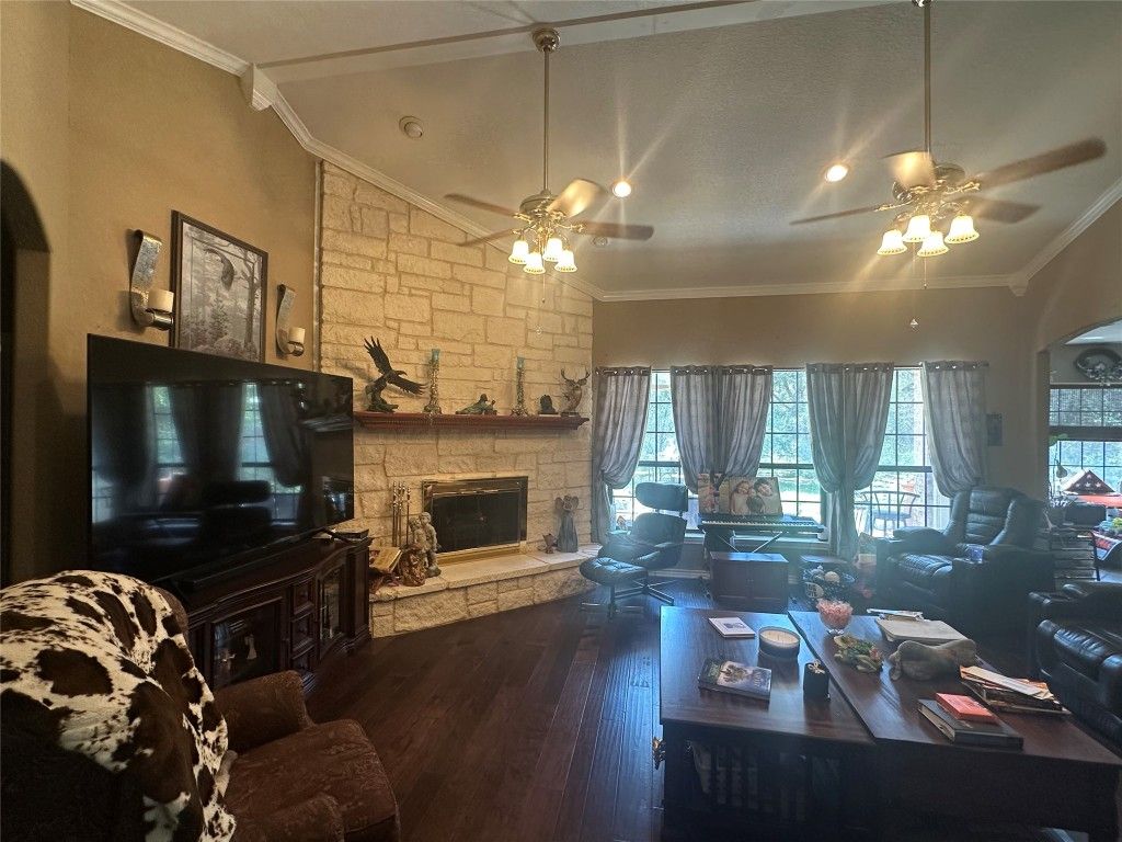 Fireplace, Interior, Living room, Stone Walls, Wood Texture Flooring