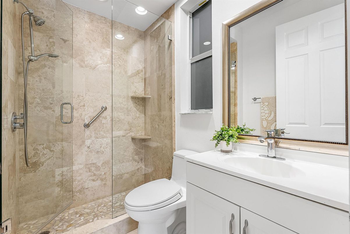 Bathroom, Glass Shower, Interior, Recessed Lighting