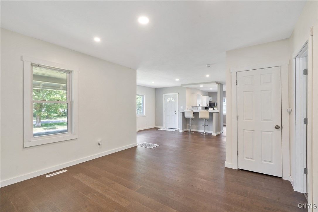 Empty room, Interior, Kitchen, Recessed Lighting, Wood Texture Flooring