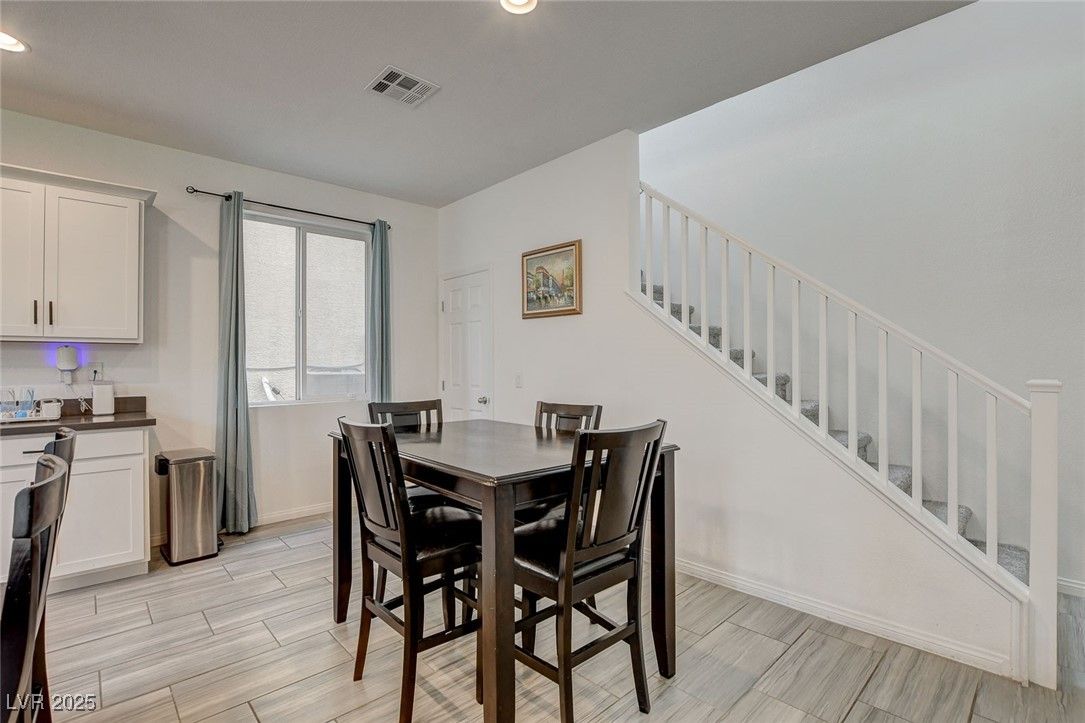 Dining room, Interior, Recessed Lighting, Wood Texture Flooring