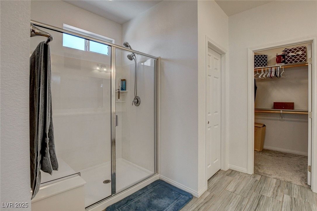 Bathroom, Glass Shower, Interior, Walk-in Closets, Wood Texture Flooring