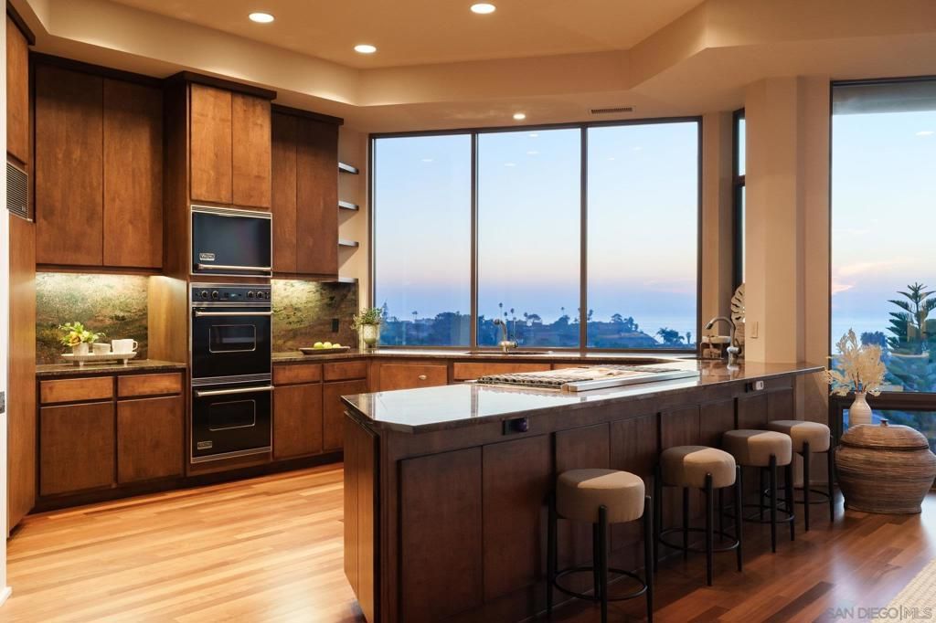 Interior, Kitchen, Recessed Lighting, Stainless Steel Appliances, Water, Wood Texture Flooring