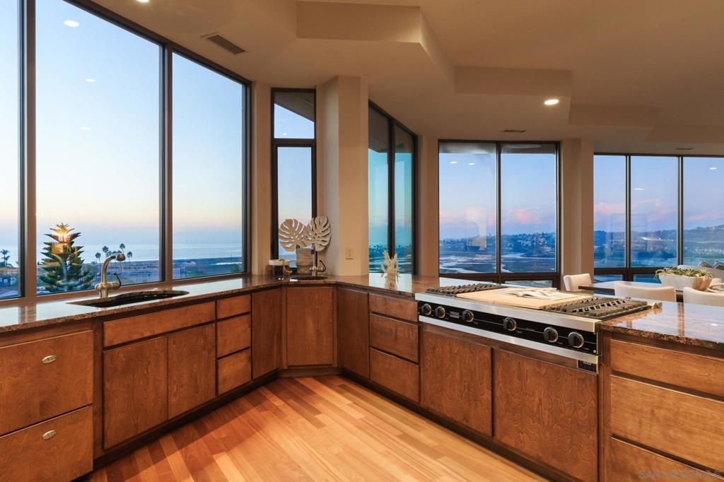 Interior, Kitchen, Recessed Lighting, Stainless Steel Appliances, Water, Wood Texture Flooring