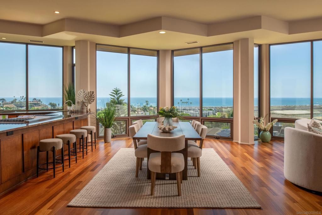 Dining room, Interior, Recessed Lighting, Water, Wood Texture Flooring