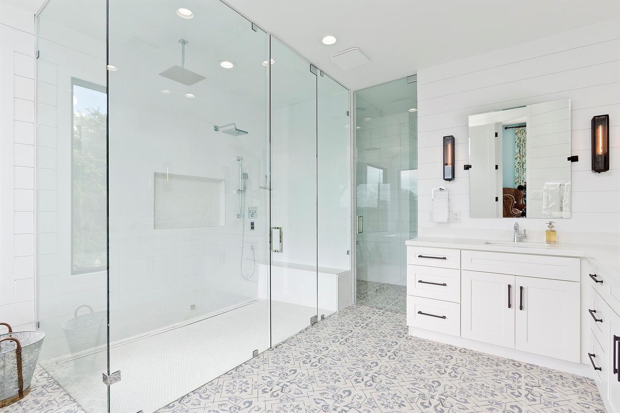 Bathroom, Glass Shower, Interior, Recessed Lighting