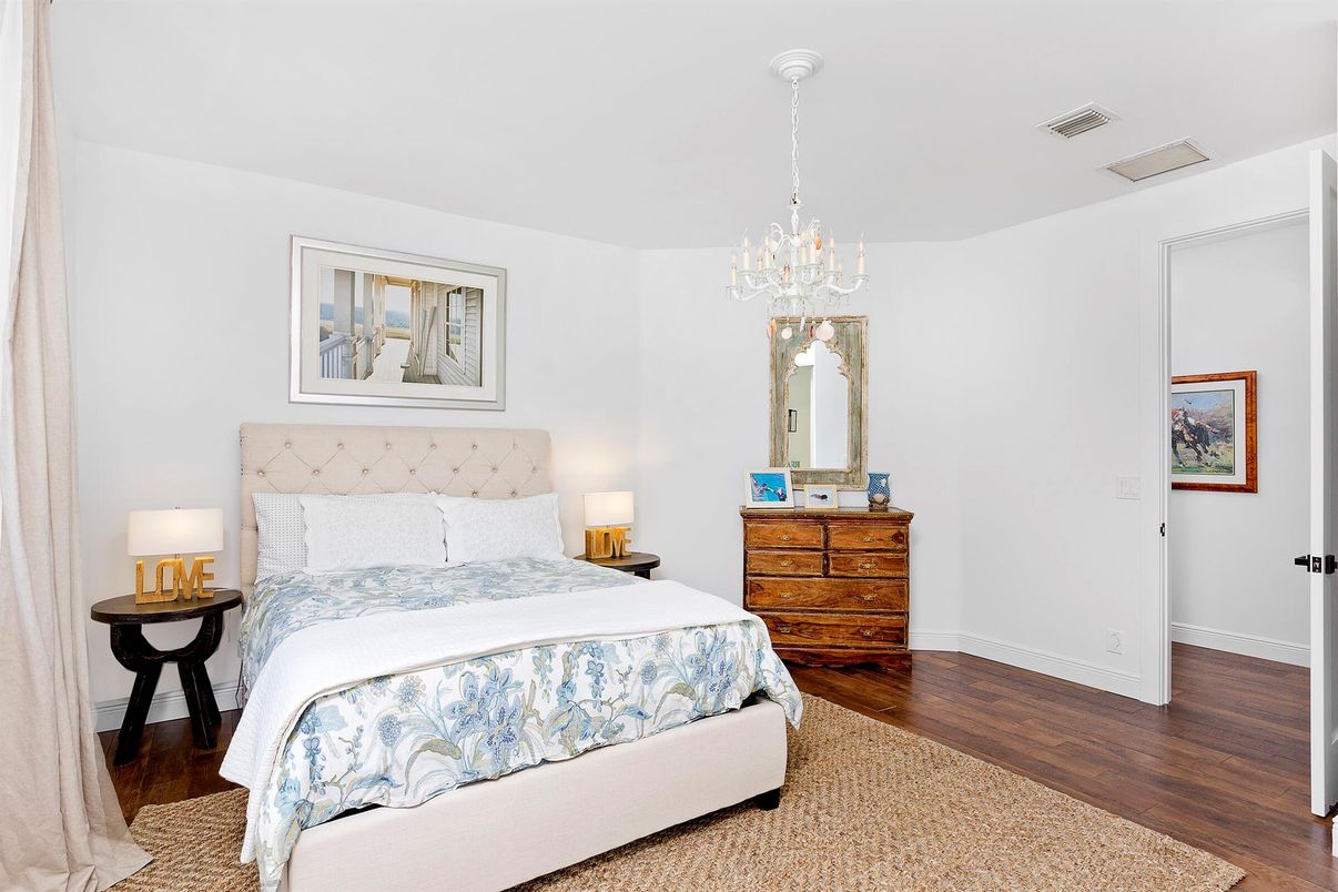 Bedroom, Chandelier, Interior, Wood Texture Flooring