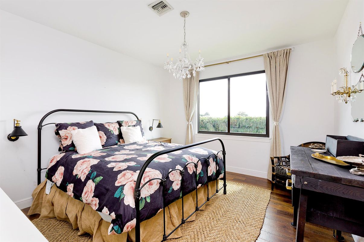 Bedroom, Chandelier, Interior, Wood Texture Flooring