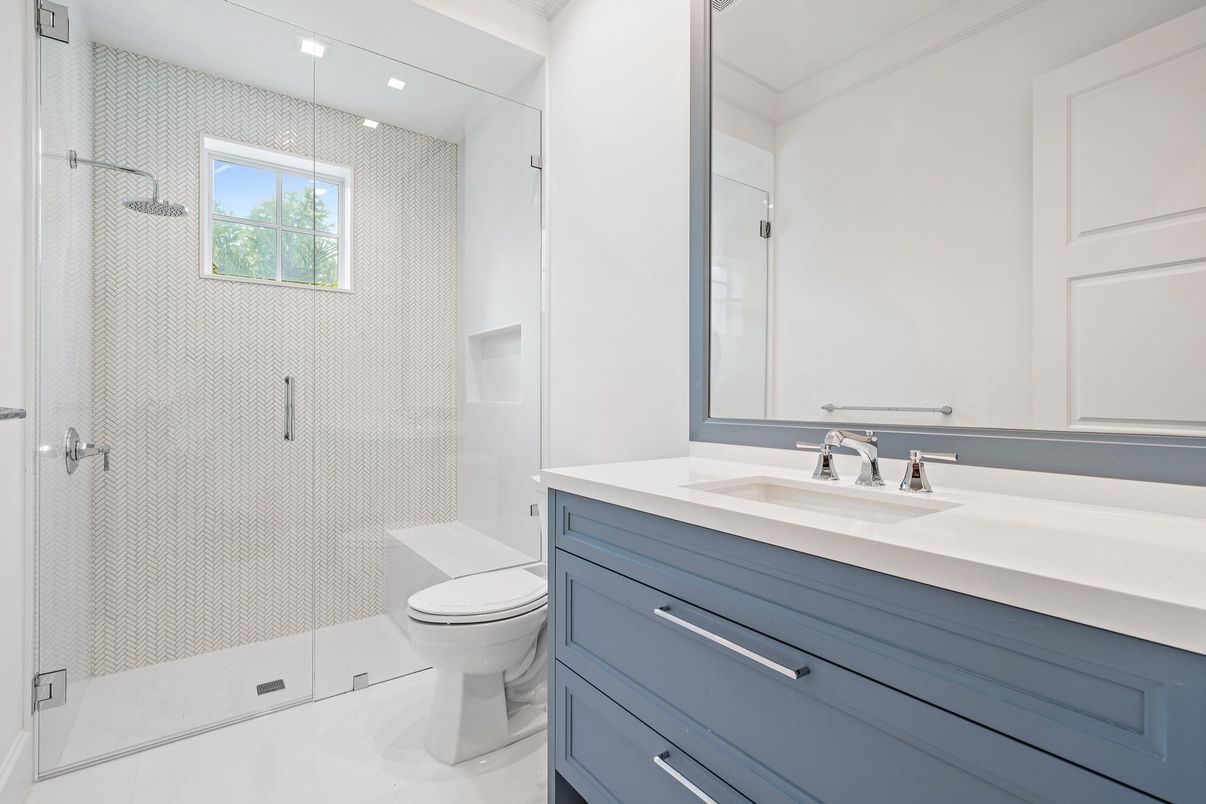 Bathroom, Glass Shower, Interior, Recessed Lighting