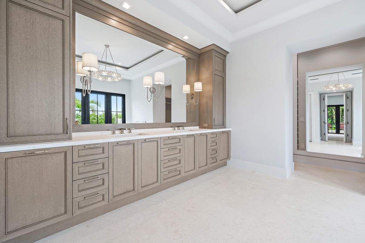 Bathroom, Chandelier, Dual Sink Vanities, Interior, Recessed Lighting