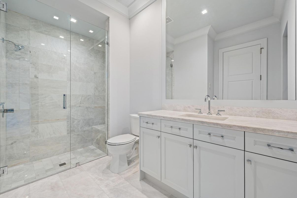 Bathroom, Glass Shower, Interior, Recessed Lighting