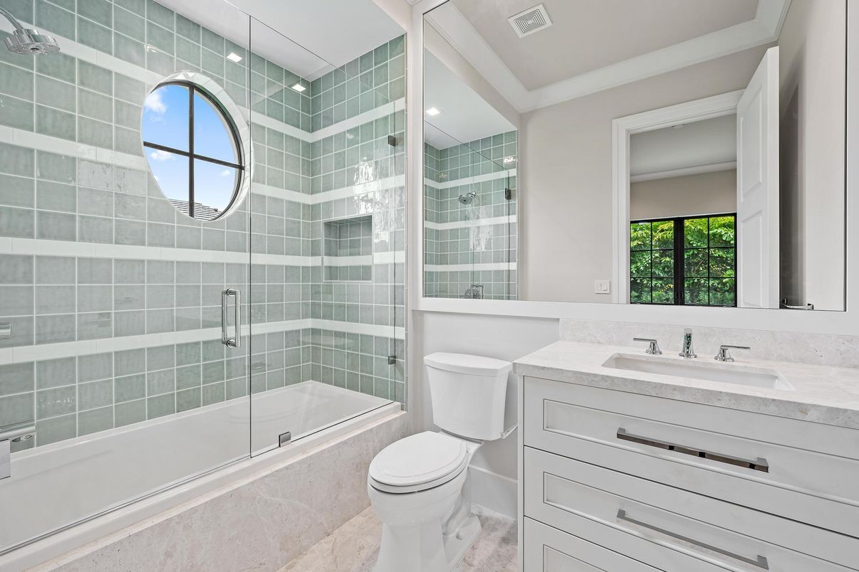 Bathroom, Glass Shower, Interior, Recessed Lighting