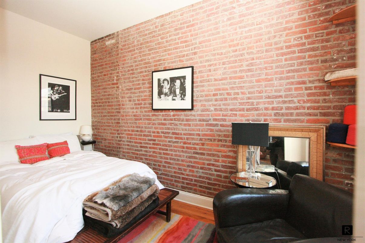 Bedroom, Interior, Stone Walls, Wood Texture Flooring