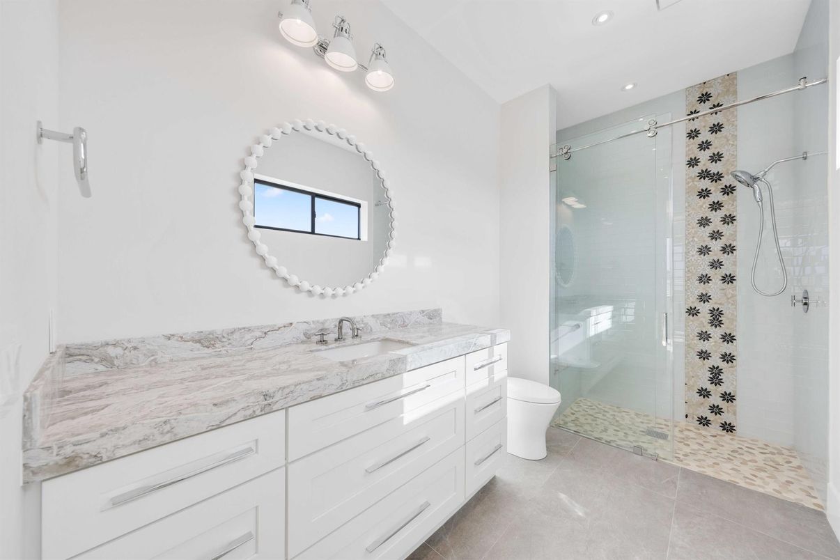 Bathroom, Glass Shower, Interior, Recessed Lighting
