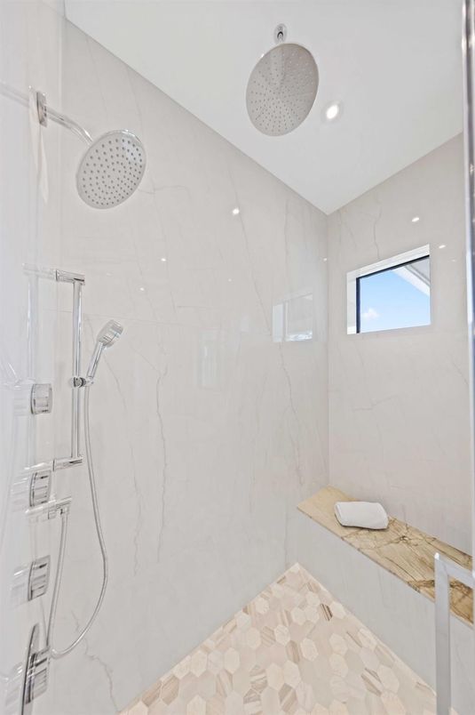 Bathroom, Interior, Marble Walls, Recessed Lighting