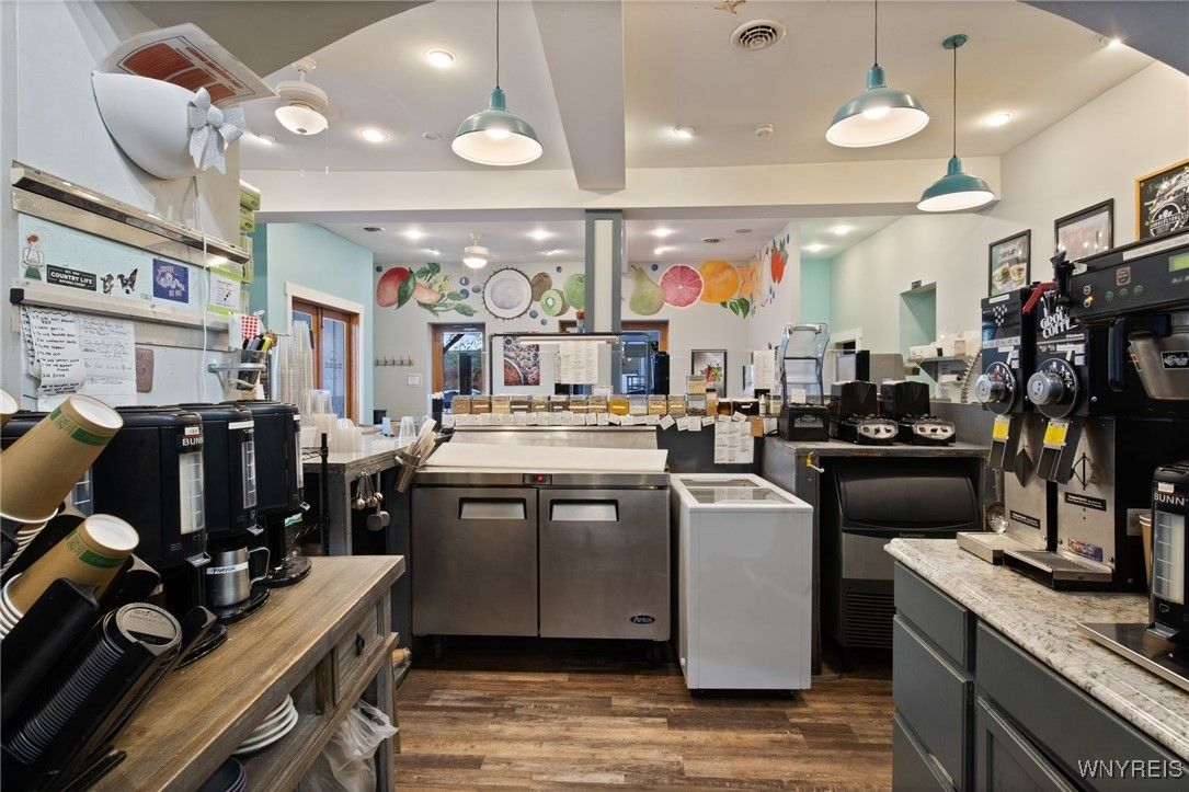 Interior, Kitchen, Pendant Lights, Recessed Lighting, Wood Texture Flooring
