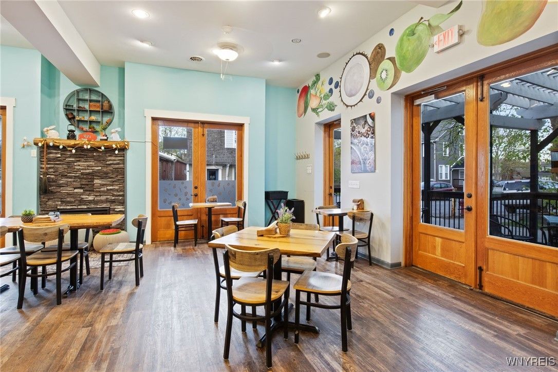 Dining room, Interior, Recessed Lighting, Wood Texture Flooring