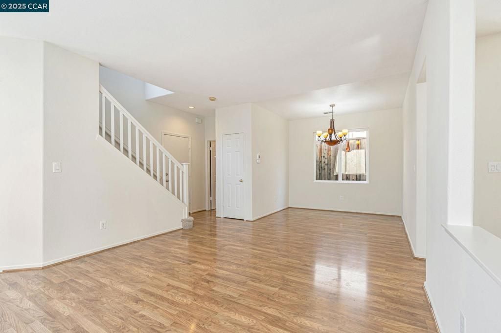 Chandelier, Empty room, Interior, Recessed Lighting, Wood Texture Flooring