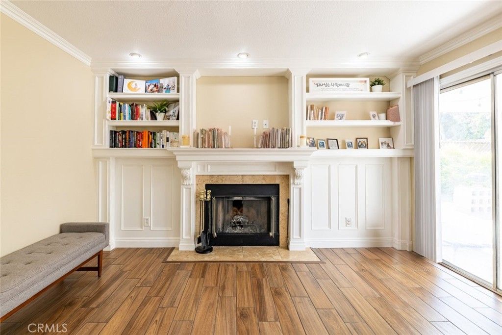 Fireplace, Interior, Recessed Lighting, Wood Texture Flooring
