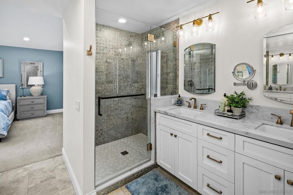 Bathroom, Dual Sink Vanities, Glass Shower, Interior, Recessed Lighting