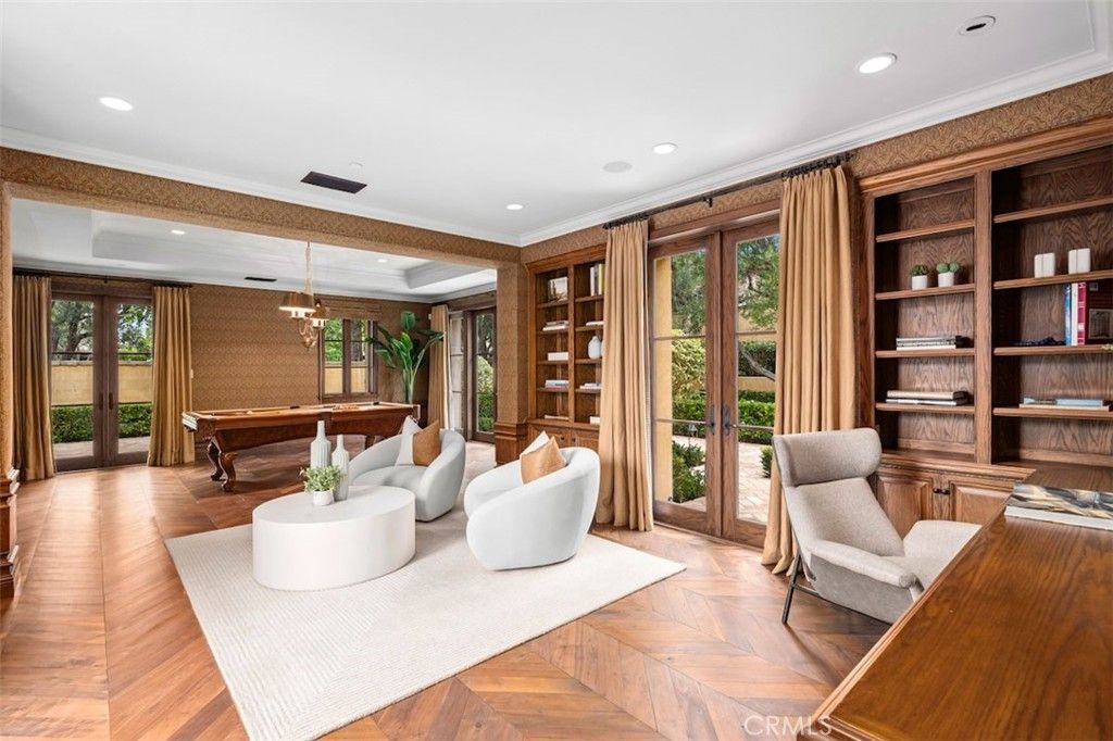Billiard Table, Game Room, Home Office, Interior, Pendant Lights, Recessed Lighting, Wood Texture Flooring