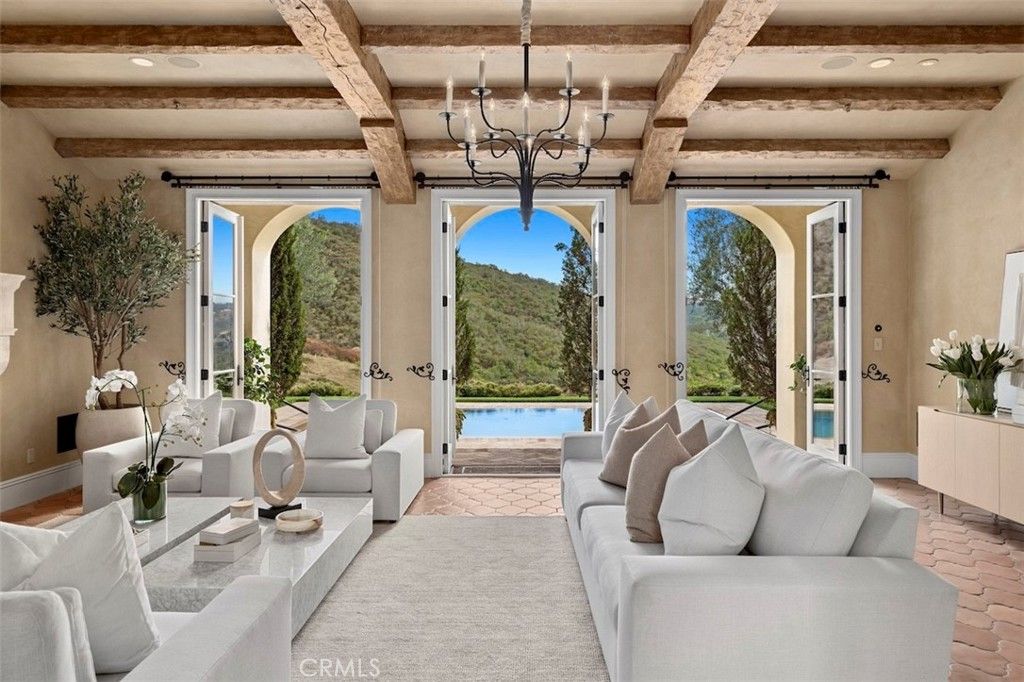 Chandelier, Interior, Living room, Recessed Lighting, Wooden Beams