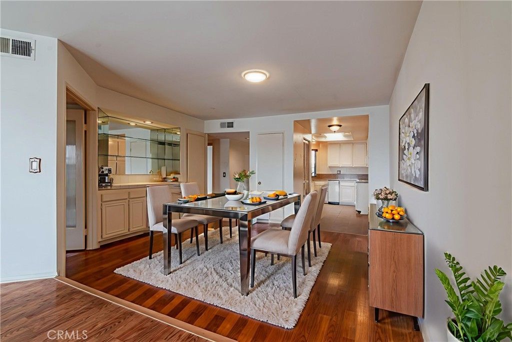 Dining room, Interior, Recessed Lighting, Wood Texture Flooring