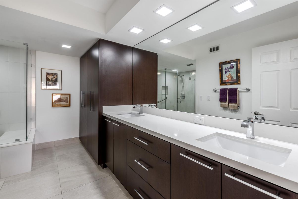 Bathroom, Dual Sink Vanities, Glass Shower, Interior, Recessed Lighting