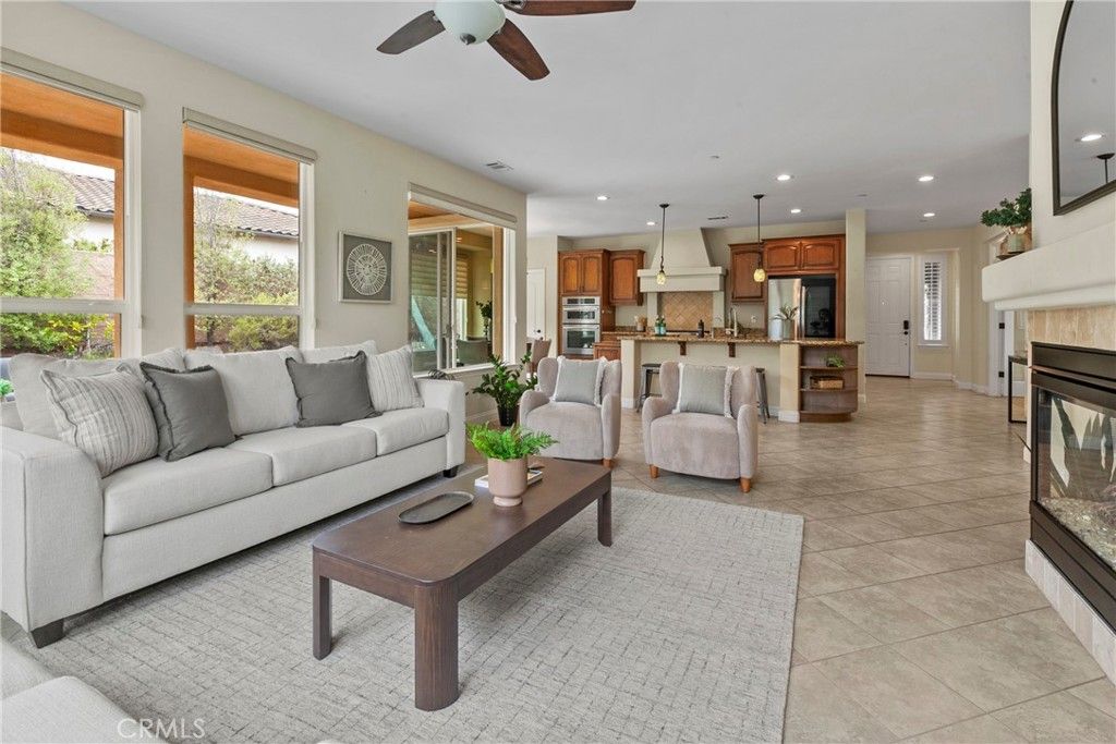 Fireplace, Interior, Kitchen, Living room, Pendant Lights, Recessed Lighting, Stainless Steel Appliances