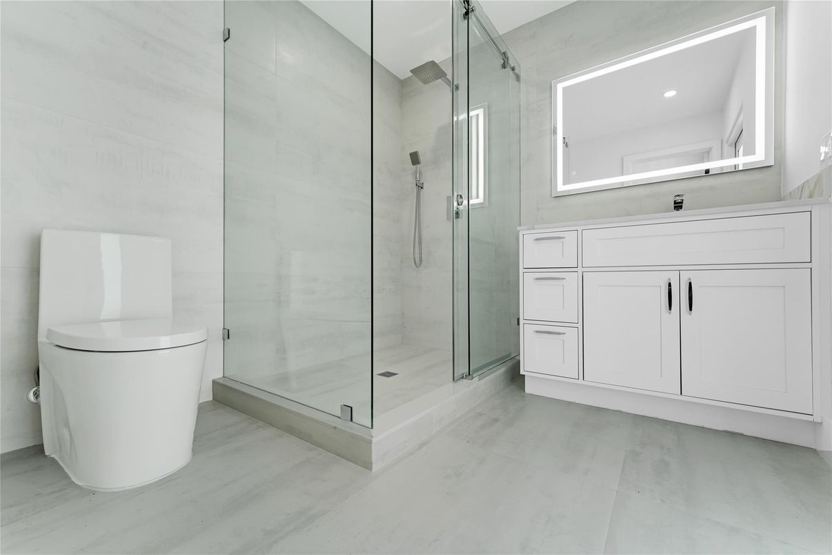Bathroom, Glass Shower, Interior, Recessed Lighting