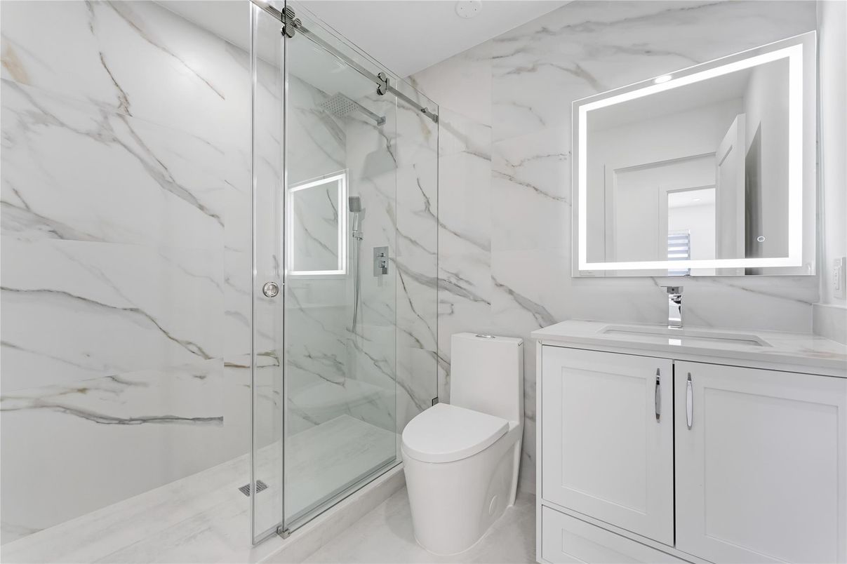 Bathroom, Glass Shower, Interior, Marble Walls