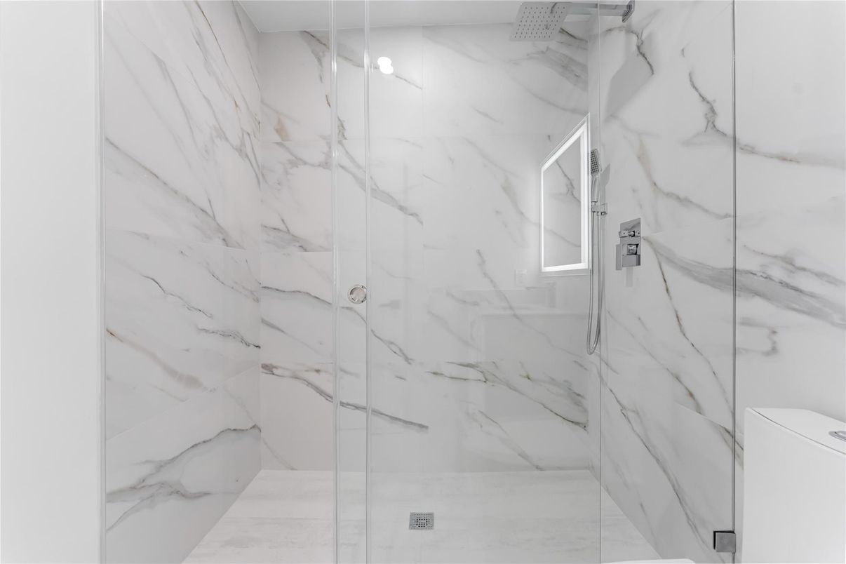 Bathroom, Glass Shower, Interior, Marble Walls