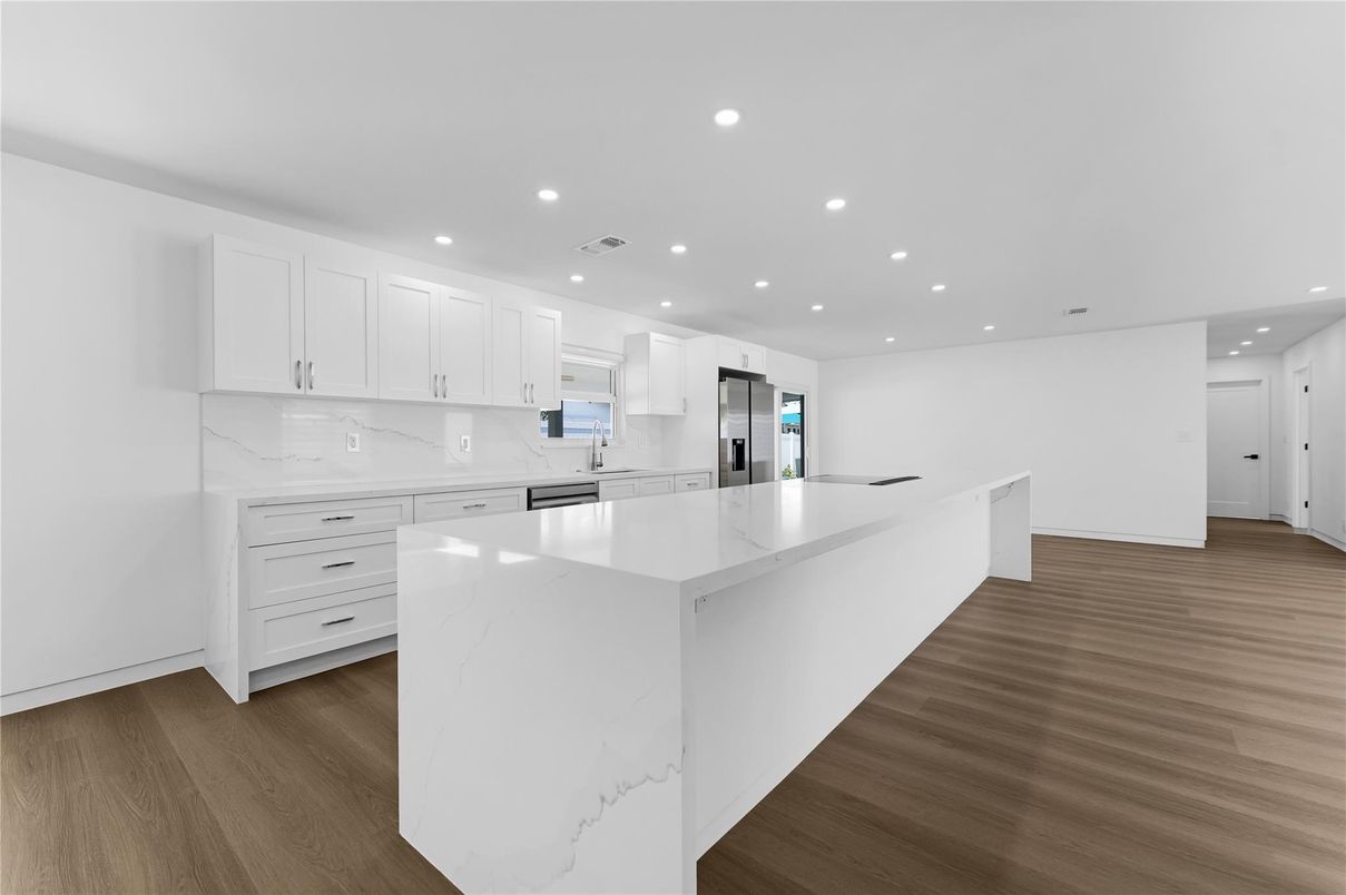 Interior, Kitchen, Recessed Lighting, Wood Texture Flooring