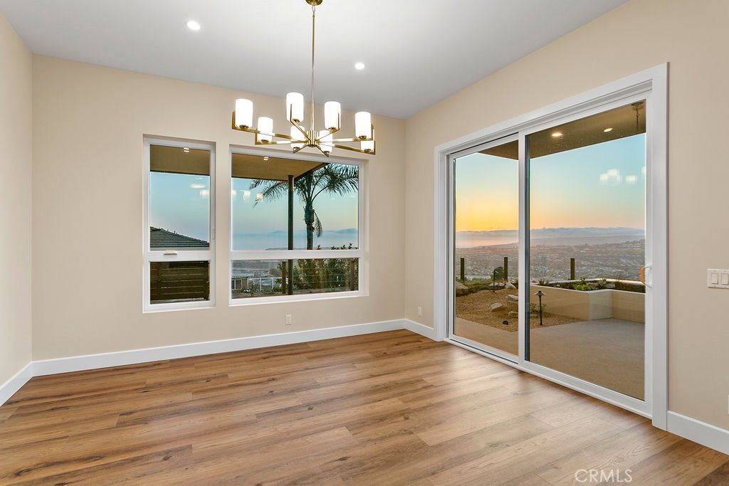 Chandelier, Empty room, Interior, Pendant Lights, Recessed Lighting, Water, Wood Texture Flooring