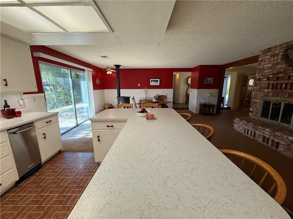 Dining room, Fireplace, Interior, Kitchen, Stone Walls