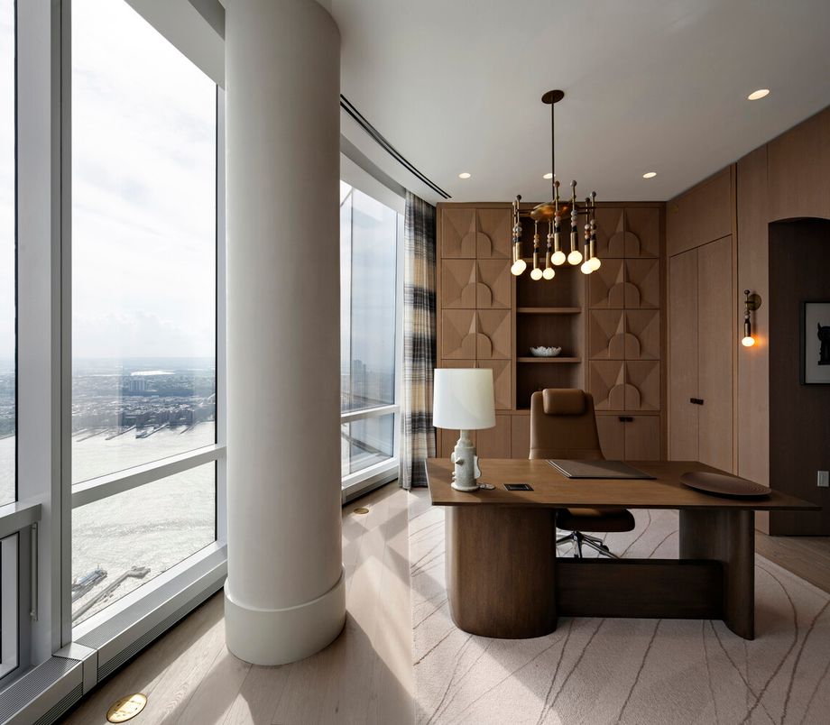Home Office, Interior, Pendant Lights, Recessed Lighting, Wood Texture Flooring