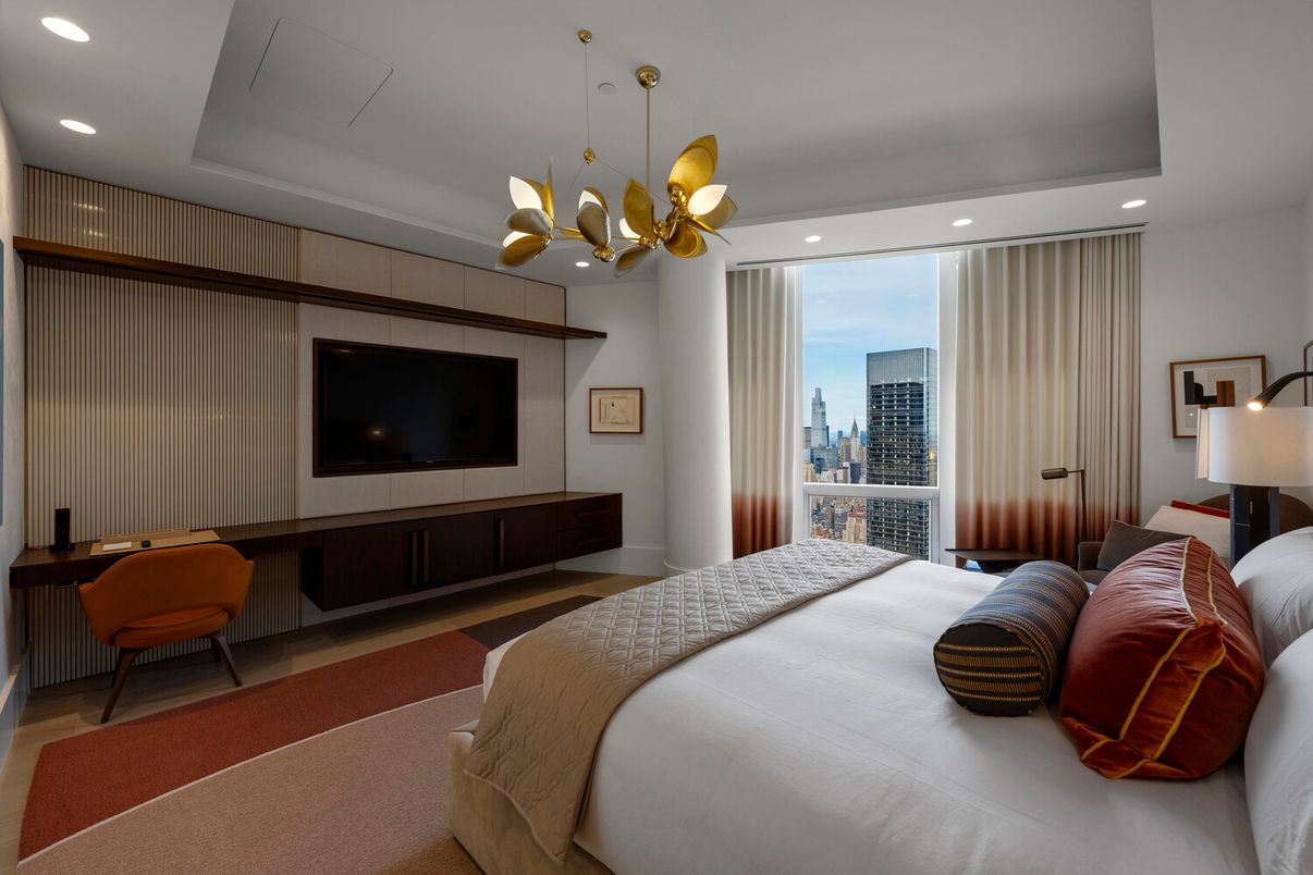 Bedroom, Chandelier, Interior, Recessed Lighting