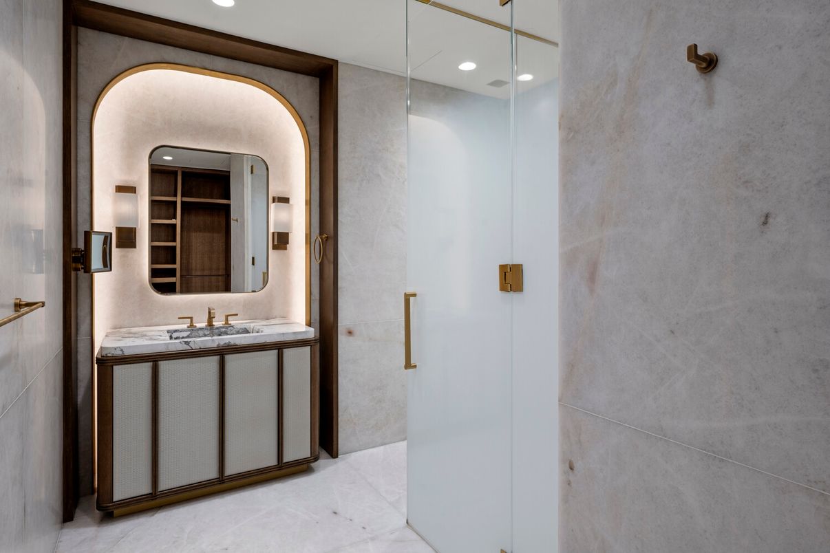 Bathroom, Glass Shower, Interior, Recessed Lighting