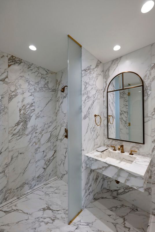 Bathroom, Interior, Marble, Marble Walls, Recessed Lighting