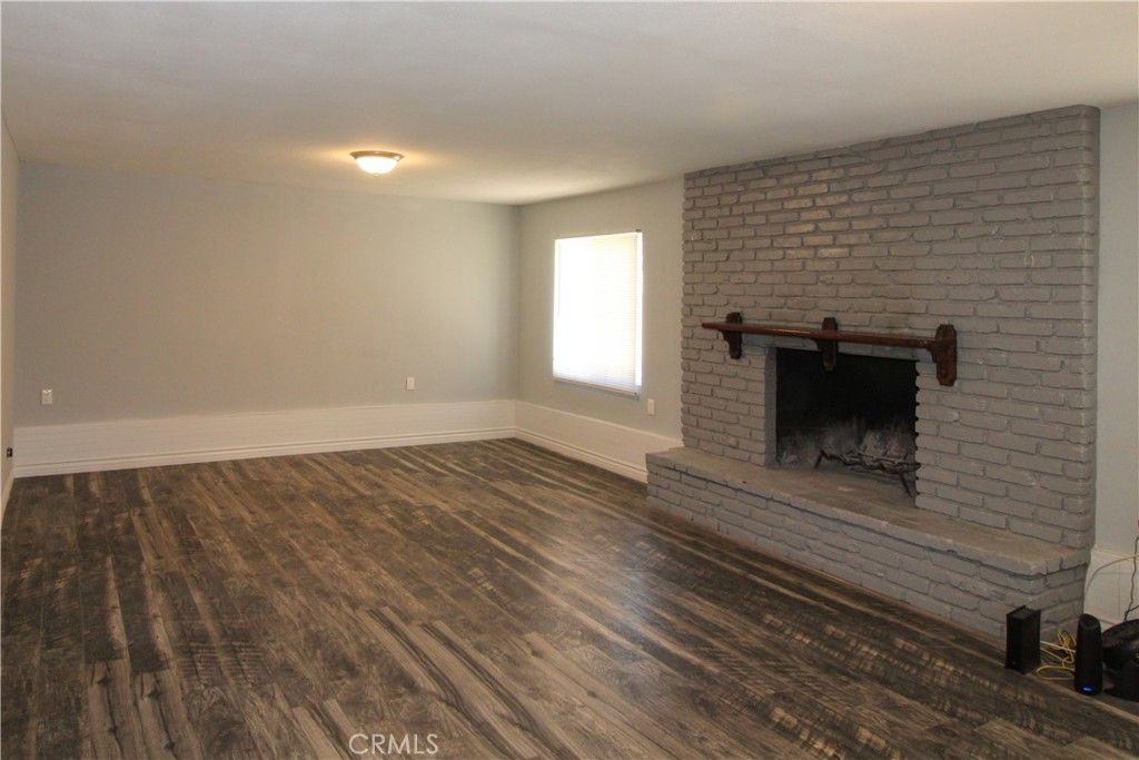 Empty room, Fireplace, Interior, Stone Walls, Wood Texture Flooring