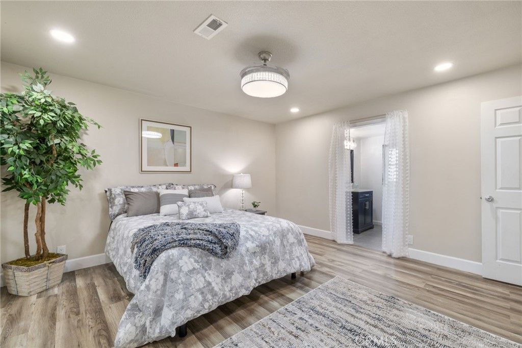 Bedroom, Interior, Recessed Lighting, Wood Texture Flooring
