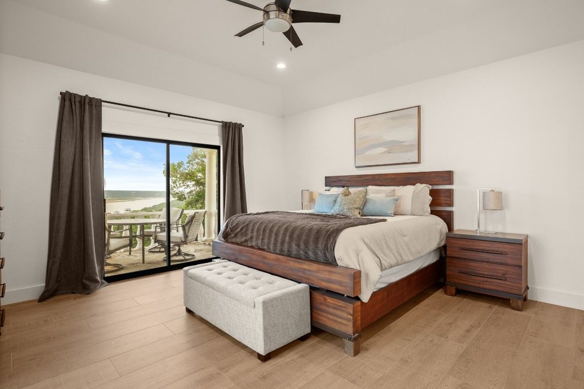 Bedroom, Interior, Recessed Lighting, Water, Wood Texture Flooring