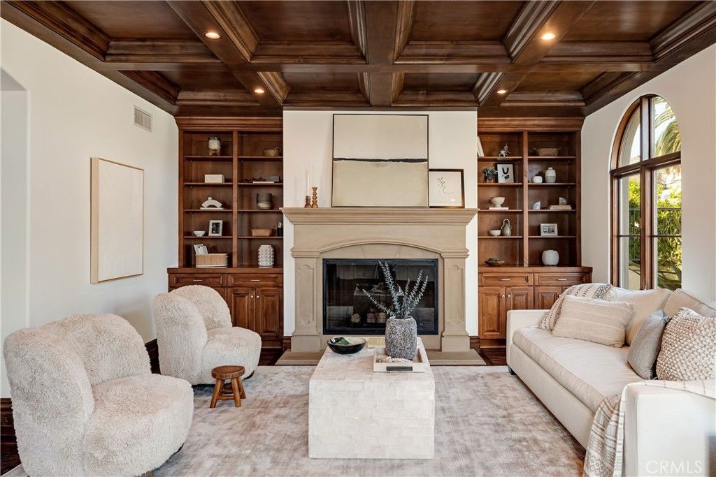 Fireplace, Interior, Living room, Recessed Lighting, Wooden Beams, Wooden Ceilings, Wood Texture Flooring