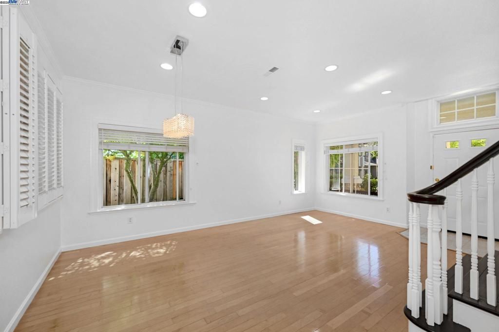 Chandelier, Empty room, Interior, Recessed Lighting, Wood Texture Flooring