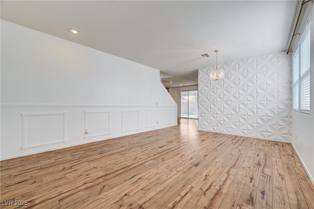 Chandelier, Empty room, Interior, Recessed Lighting, Wood Texture Flooring
