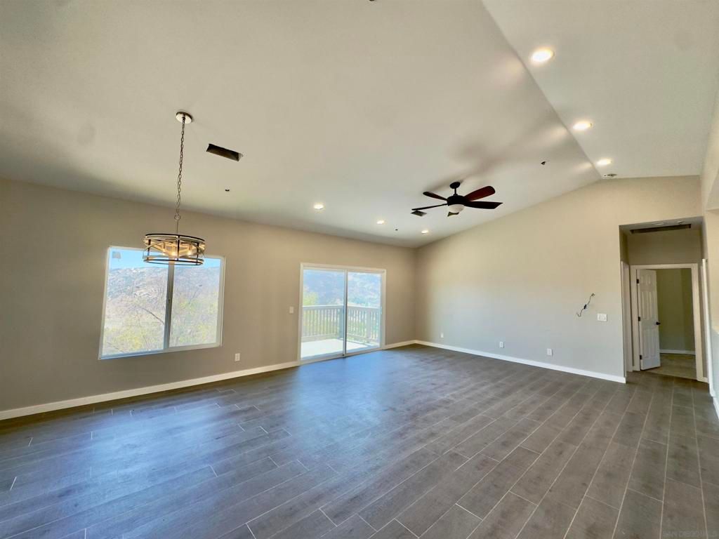 Empty room, Interior, Pendant Lights, Recessed Lighting, Wood Texture Flooring