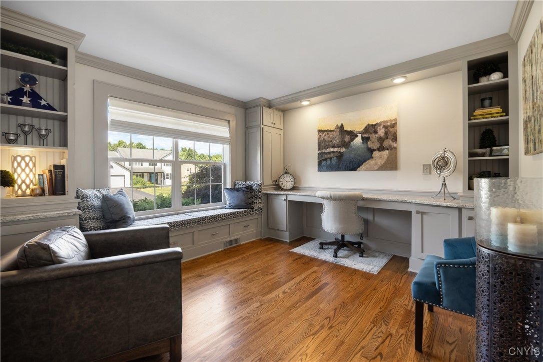 Home Office, Interior, Recessed Lighting, Wood Texture Flooring